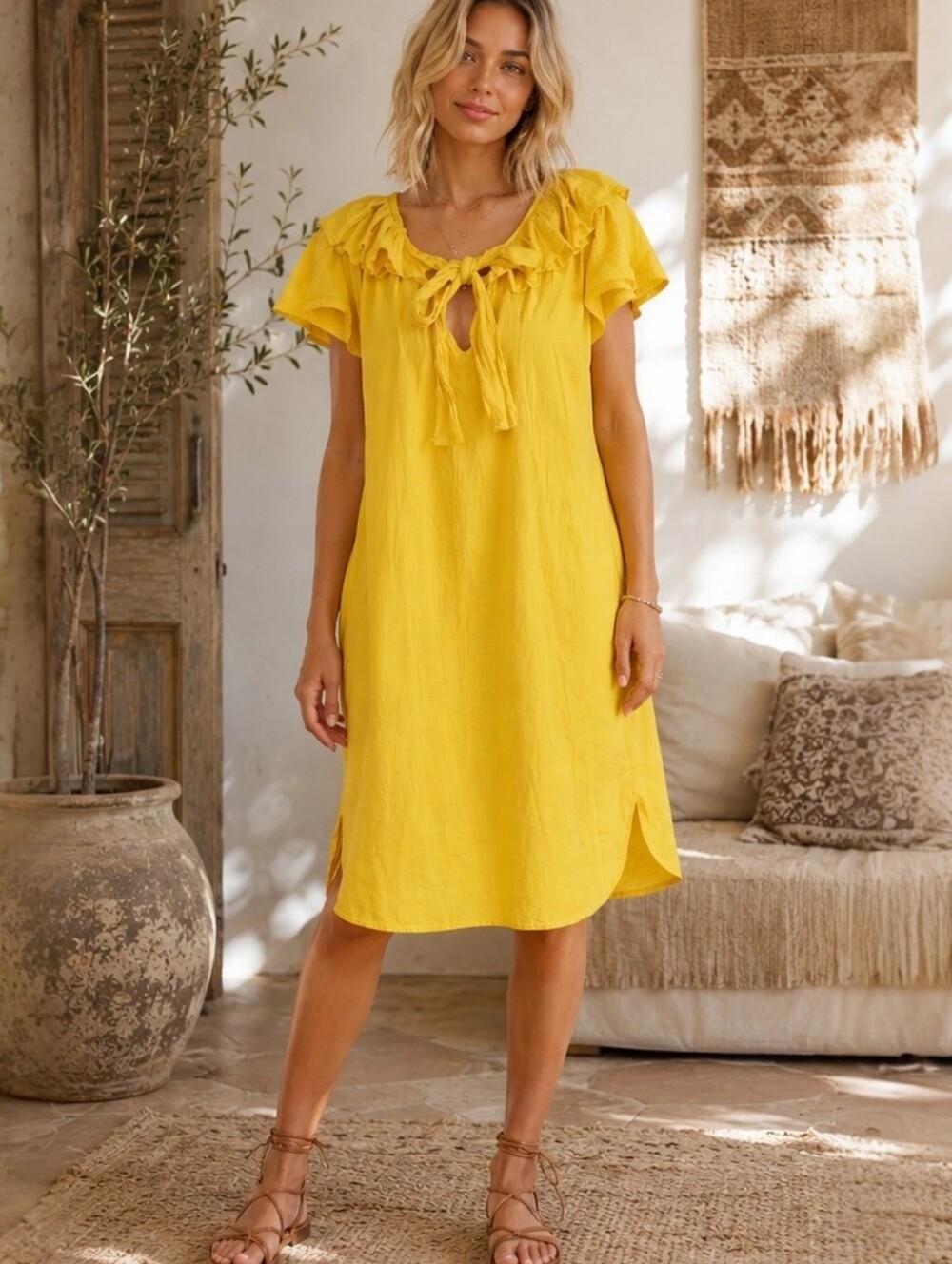 NAP Dress Yellow Cotton Loungewear Dress Size Medium